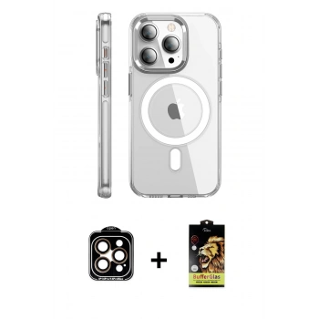 MARSİLYAN™- iPhone 15 Pro Max Kılıf Nova Doku - Siyah Buffer Cam Ekran Koruyucu + PVD Metal Kamera Lens - TU