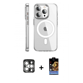 MARSİLYAN™- iPhone 15 Pro Max Kılıf Nova Doku - Siyah Buffer Hayalet Cam Ekran Koruyucu + PVD Metal Kamera Lens - GS