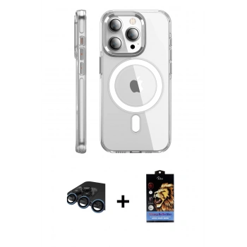 MARSİLYAN™- iPhone 15 Pro Max Kılıf Nova Doku - Siyah Buffer Hayalet Cam Ekran Koruyucu + Raze Metal Kamera Lens - LT