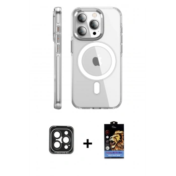 MARSİLYAN™- iPhone 15 Pro Max Kılıf Nova Doku - Siyah Buffer Hayalet Cam Ekran Koruyucu + PVD Metal Kamera Lens - SH