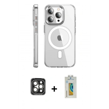 MARSİLYAN™- iPhone 15 Pro Max Kılıf Nova Doku - Siyah Polymer Nano Ekran Koruyucu + PVD Metal Kamera Lens - GI