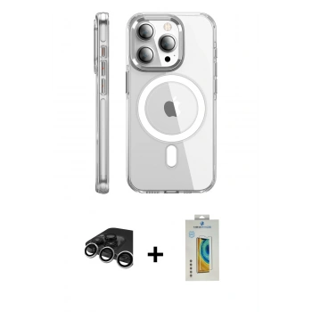 MARSİLYAN™- iPhone 15 Pro Max Kılıf Nova Doku - Siyah Polymer Nano Ekran Koruyucu + Raze Metal Kamera Lens - GS