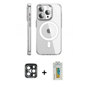 MARSİLYAN™- iPhone 15 Pro Max Kılıf Nova Doku - Siyah Polymer Nano Ekran Koruyucu + PVD Metal Kamera Lens - LT