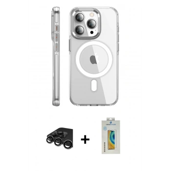 MARSİLYAN™- iPhone 15 Pro Max Kılıf Nova Doku - Siyah Polymer Nano Ekran Koruyucu + Raze Metal Kamera Lens - TMGI