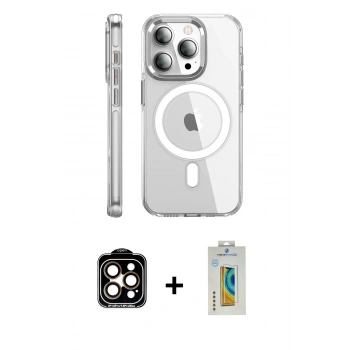 MARSİLYAN™- iPhone 15 Pro Max Kılıf Nova Doku - Siyah Polymer Nano Ekran Koruyucu + PVD Metal Kamera Lens - TU