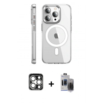 MARSİLYAN™- iPhone 15 Pro Max Kılıf Nova Doku - Siyah Vanessa Magic Hayalet Cam + PVD Metal Kamera Lens - GS