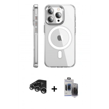 MARSİLYAN™- iPhone 15 Pro Max Kılıf Nova Doku - Siyah Vanessa Magic Hayalet Cam + Raze Metal Kamera Lens - GS