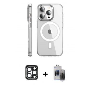 MARSİLYAN™- iPhone 15 Pro Max Kılıf Nova Doku - Siyah Vanessa Magic Hayalet Cam + PVD Metal Kamera Lens - LT