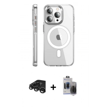 MARSİLYAN™- iPhone 15 Pro Max Kılıf Nova Doku - Siyah Vanessa Magic Hayalet Cam + Raze Metal Kamera Lens - TMGI