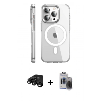 MARSİLYAN™- iPhone 15 Pro Max Kılıf Nova Doku - Siyah Vanessa Magic Hayalet Cam + Raze Metal Kamera Lens - SH