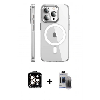 MARSİLYAN™- iPhone 15 Pro Max Kılıf Nova Doku - Siyah Vanessa Magic Hayalet Cam + PVD Metal Kamera Lens - TU