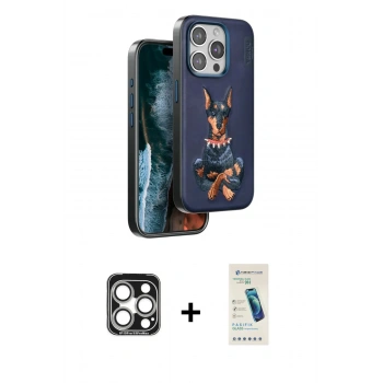 MARSİLYAN™- iPhone 15 Pro Max Kılıf Nova Form Koleksiyonu - Şeffaf Pasifik Cam Ekran Koruyucu + PVD Metal Kamera Lens - GS