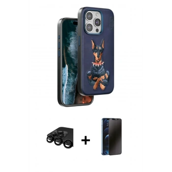 MARSİLYAN™- iPhone 15 Pro Max Kılıf Nova Form Koleksiyonu - Siyah 3D Antistatik Hayalet Cam Ekran Koruyucu + Raze Metal Kamera Lens - SH