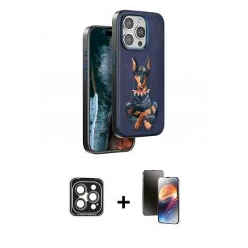 MARSİLYAN™- iPhone 15 Pro Max Kılıf Nova Form Koleksiyonu - Siyah 3D Antistatik Mat Seramik Nano Ekran Koruyucu + PVD Metal Kamera Lens - GI
