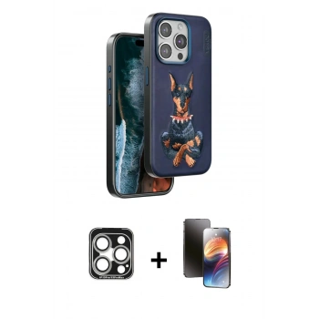 MARSİLYAN™- iPhone 15 Pro Max Kılıf Nova Form Koleksiyonu - Siyah 3D Antistatik Mat Seramik Nano Ekran Koruyucu + PVD Metal Kamera Lens - GS
