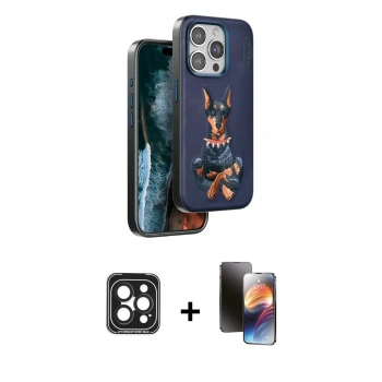 MARSİLYAN™- iPhone 15 Pro Max Kılıf Nova Form Koleksiyonu - Siyah 3D Antistatik Mat Seramik Nano Ekran Koruyucu + PVD Metal Kamera Lens - SH