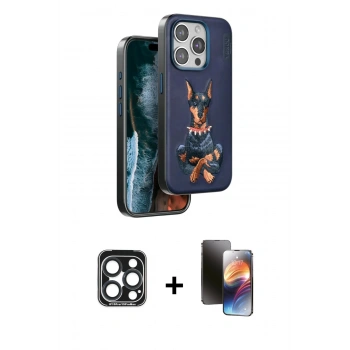 MARSİLYAN™- iPhone 15 Pro Max Kılıf Nova Form Koleksiyonu - Siyah 3D Antistatik Mat Seramik Nano Ekran Koruyucu + PVD Metal Kamera Lens - LT