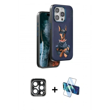 MARSİLYAN™- iPhone 15 Pro Max Kılıf Nova Form Koleksiyonu - Siyah 3D Antistatik Seramik Nano Ekran Koruyucu + PVD Metal Kamera Lens - LT