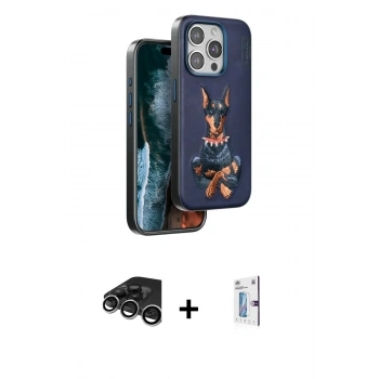 MARSİLYAN™- iPhone 15 Pro Max Kılıf Nova Form Koleksiyonu - Siyah Bilvis 0.18mm Plus Cam Ekran Koruyucu + Raze Metal Kamera Lens - GS