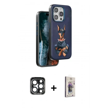 MARSİLYAN™- iPhone 15 Pro Max Kılıf Nova Form Koleksiyonu - Siyah Bilvis 3D Cam Ekran Koruyucu + PVD Metal Kamera Lens - LT