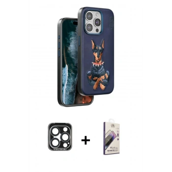 MARSİLYAN™- iPhone 15 Pro Max Kılıf Nova Form Koleksiyonu - Siyah Bilvis 3D Mat Cam Ekran Koruyucu + PVD Metal Kamera Lens - LT