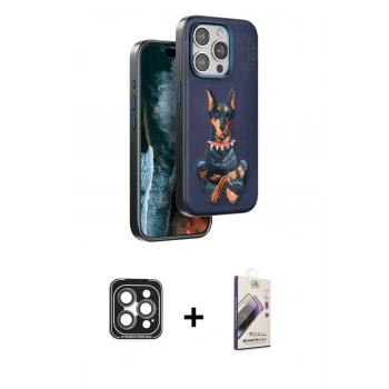 MARSİLYAN™- iPhone 15 Pro Max Kılıf Nova Form Koleksiyonu - Siyah Bilvis 3D Mat Cam Ekran Koruyucu + PVD Metal Kamera Lens - GI