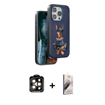 MARSİLYAN™- iPhone 15 Pro Max Kılıf Nova Form Koleksiyonu - Siyah Bilvis 3D Mat Cam Ekran Koruyucu + PVD Metal Kamera Lens - TU