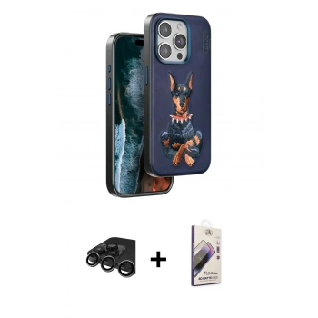 MARSİLYAN™- iPhone 15 Pro Max Kılıf Nova Form Koleksiyonu - Siyah Bilvis 3D Mat Cam Ekran Koruyucu + Raze Metal Kamera Lens - TMGI