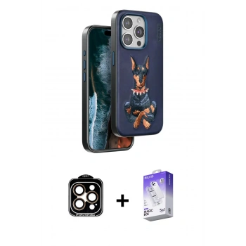 MARSİLYAN™- iPhone 15 Pro Max Kılıf Nova Form Koleksiyonu - Siyah Bilvis 5in1 3D Magic Cam Ekran Koruyucu + PVD Metal Kamera Lens - TU