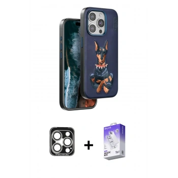 MARSİLYAN™- iPhone 15 Pro Max Kılıf Nova Form Koleksiyonu - Siyah Bilvis 5in1 3D Magic Cam Ekran Koruyucu + PVD Metal Kamera Lens - GS