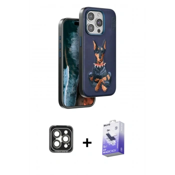 MARSİLYAN™- iPhone 15 Pro Max Kılıf Nova Form Koleksiyonu - Siyah Bilvis 5in1 5D Magic Hayalet Cam Ekran Koruyucu + PVD Metal Kamera Lens - GI