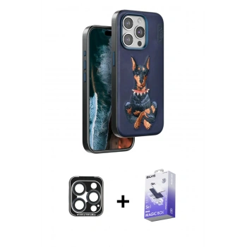 MARSİLYAN™- iPhone 15 Pro Max Kılıf Nova Form Koleksiyonu - Siyah Bilvis 5in1 5D Magic Hayalet Cam Ekran Koruyucu + PVD Metal Kamera Lens - LT