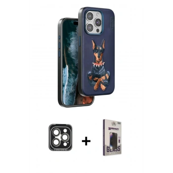 MARSİLYAN™- iPhone 15 Pro Max Kılıf Nova Form Koleksiyonu - Siyah Bilvis Hayalet Cam Ekran Koruyucu + PVD Metal Kamera Lens - GI