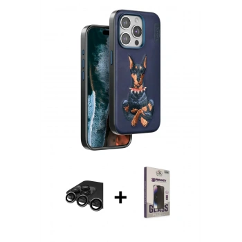 MARSİLYAN™- iPhone 15 Pro Max Kılıf Nova Form Koleksiyonu - Siyah Bilvis Hayalet Cam Ekran Koruyucu + Raze Metal Kamera Lens - TMGI