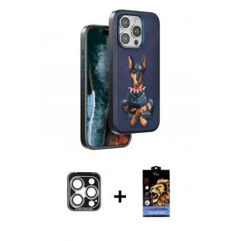MARSİLYAN™- iPhone 15 Pro Max Kılıf Nova Form Koleksiyonu - Siyah Buffer Hayalet Cam Ekran Koruyucu + PVD Metal Kamera Lens - GS