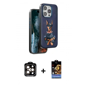 MARSİLYAN™- iPhone 15 Pro Max Kılıf Nova Form Koleksiyonu - Siyah Buffer Hayalet Cam Ekran Koruyucu + PVD Metal Kamera Lens - TU