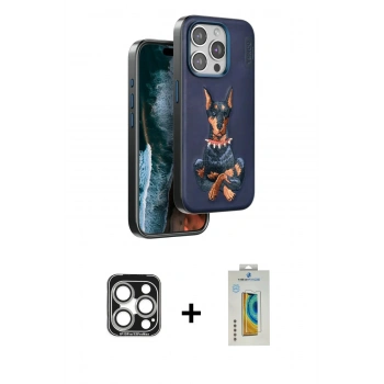 MARSİLYAN™- iPhone 15 Pro Max Kılıf Nova Form Koleksiyonu - Siyah Polymer Nano Ekran Koruyucu + PVD Metal Kamera Lens - GS
