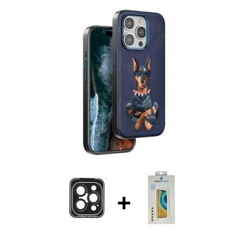 MARSİLYAN™- iPhone 15 Pro Max Kılıf Nova Form Koleksiyonu - Siyah Polymer Nano Ekran Koruyucu + PVD Metal Kamera Lens - SH
