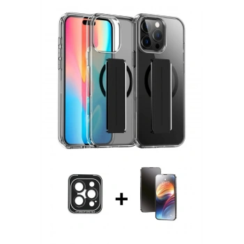MARSİLYAN™- iPhone 15 Pro Max Kılıf Nova Işık Koleksiyonu - Siyah 3D Antistatik Mat Seramik Nano Ekran Koruyucu + PVD Metal Kamera Lens - SH
