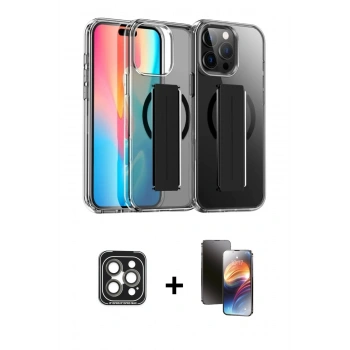 MARSİLYAN™- iPhone 15 Pro Max Kılıf Nova Işık Koleksiyonu - Siyah 3D Antistatik Mat Seramik Nano Ekran Koruyucu + PVD Metal Kamera Lens - GI