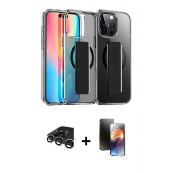 MARSİLYAN™- iPhone 15 Pro Max Kılıf Nova Işık Koleksiyonu - Siyah 3D Antistatik Mat Seramik Nano Ekran Koruyucu + Raze Metal Kamera Lens - GS