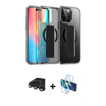MARSİLYAN™- iPhone 15 Pro Max Kılıf Nova Işık Koleksiyonu - Siyah 3D Antistatik Seramik Nano Ekran Koruyucu + Raze Metal Kamera Lens - LT