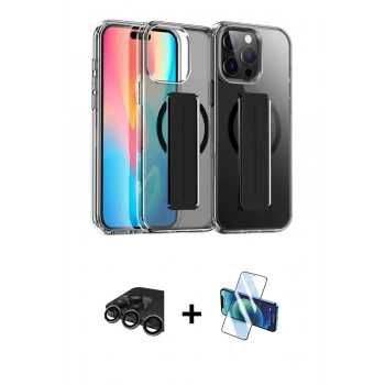 MARSİLYAN™- iPhone 15 Pro Max Kılıf Nova Işık Koleksiyonu - Siyah 3D Antistatik Seramik Nano Ekran Koruyucu + Raze Metal Kamera Lens - TMGI