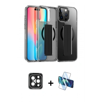 MARSİLYAN™- iPhone 15 Pro Max Kılıf Nova Işık Koleksiyonu - Siyah 3D Antistatik Seramik Nano Ekran Koruyucu + PVD Metal Kamera Lens - SH
