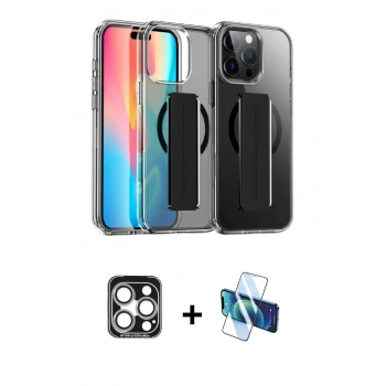 MARSİLYAN™- iPhone 15 Pro Max Kılıf Nova Işık Koleksiyonu - Siyah 3D Antistatik Seramik Nano Ekran Koruyucu + PVD Metal Kamera Lens - GS