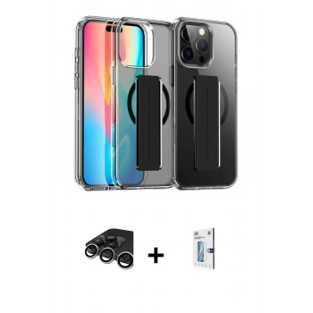 MARSİLYAN™- iPhone 15 Pro Max Kılıf Nova Işık Koleksiyonu - Siyah Bilvis 0.18mm Plus Cam Ekran Koruyucu + Raze Metal Kamera Lens - GS
