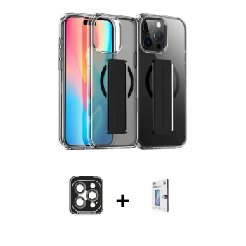 MARSİLYAN™- iPhone 15 Pro Max Kılıf Nova Işık Koleksiyonu - Siyah Bilvis 0.18mm Plus Cam Ekran Koruyucu + PVD Metal Kamera Lens - GI