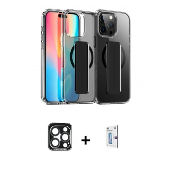 MARSİLYAN™- iPhone 15 Pro Max Kılıf Nova Işık Koleksiyonu - Siyah Bilvis 0.18mm Plus Cam Ekran Koruyucu + PVD Metal Kamera Lens - LT