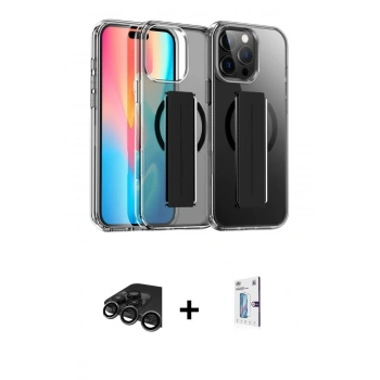 MARSİLYAN™- iPhone 15 Pro Max Kılıf Nova Işık Koleksiyonu - Siyah Bilvis 0.18mm Plus Cam Ekran Koruyucu + Raze Metal Kamera Lens - TMGI