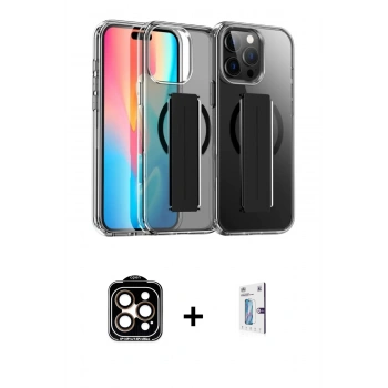 MARSİLYAN™- iPhone 15 Pro Max Kılıf Nova Işık Koleksiyonu - Siyah Bilvis 0.18mm Plus Cam Ekran Koruyucu + PVD Metal Kamera Lens - TU